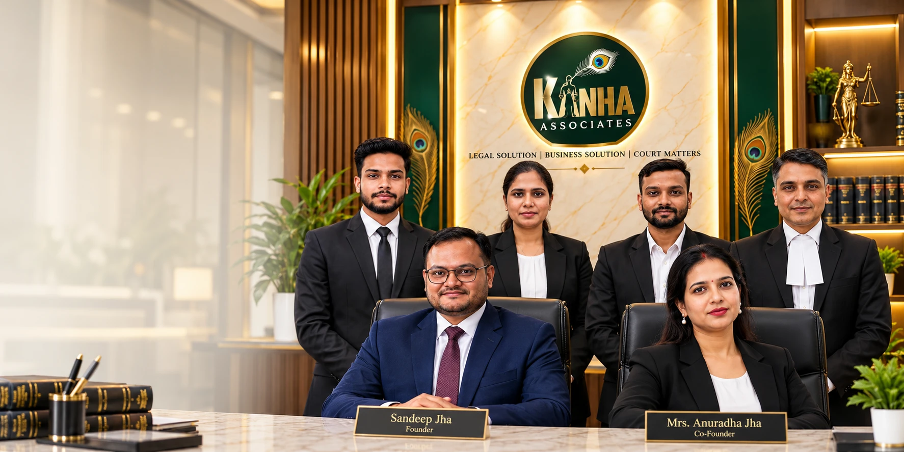 The Kanha Associates team at the office, with Founder Sandeep Jha and Co-Founder Mrs. Anuradha Jha seated in front